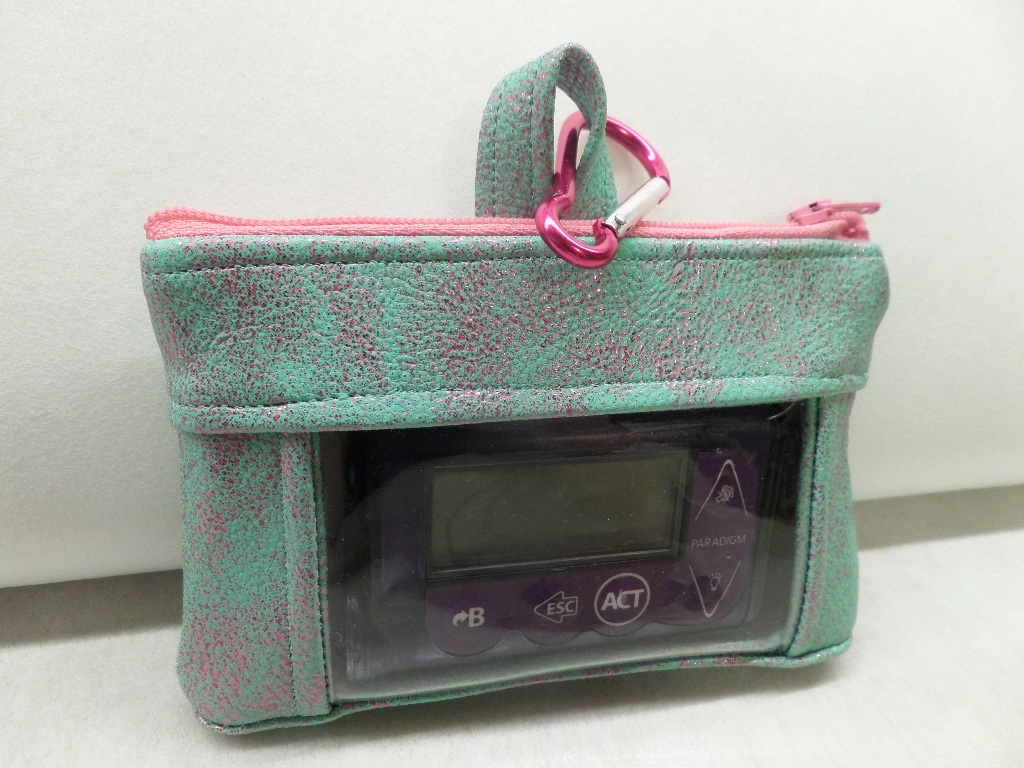 Mint Green Hot Pink Sparkle Leather Insulin Pump Pouch Case Mint Green Hot Pink Sparkle Leather Insulin Pump Pouch Case