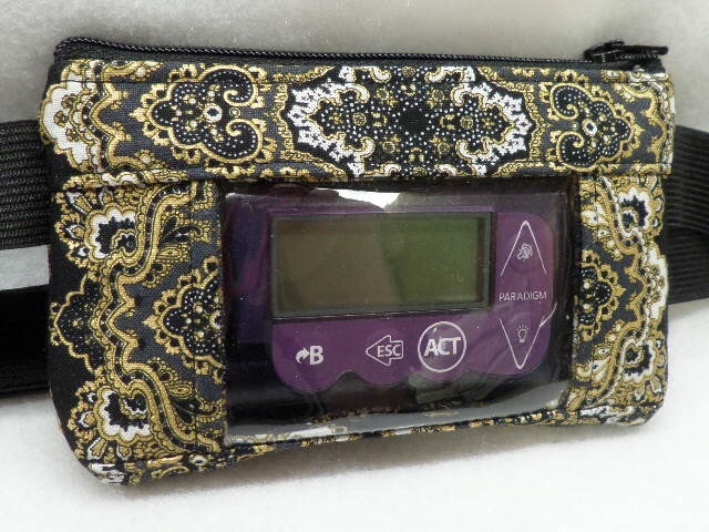 Gold Metallic Medallions on Black Insulin Pump Case teens&adults Gold Metallic Medallions on Black Insulin Pump Case teens&adults