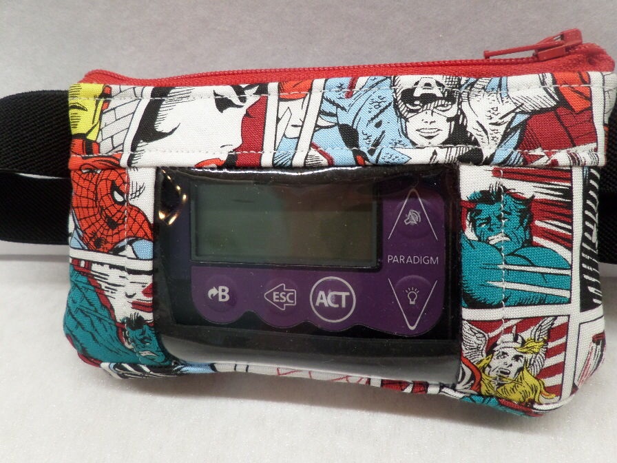 Superhero Grid Insulin Pump Pouch with window Superhero Grid Insulin Pump Pouch with window