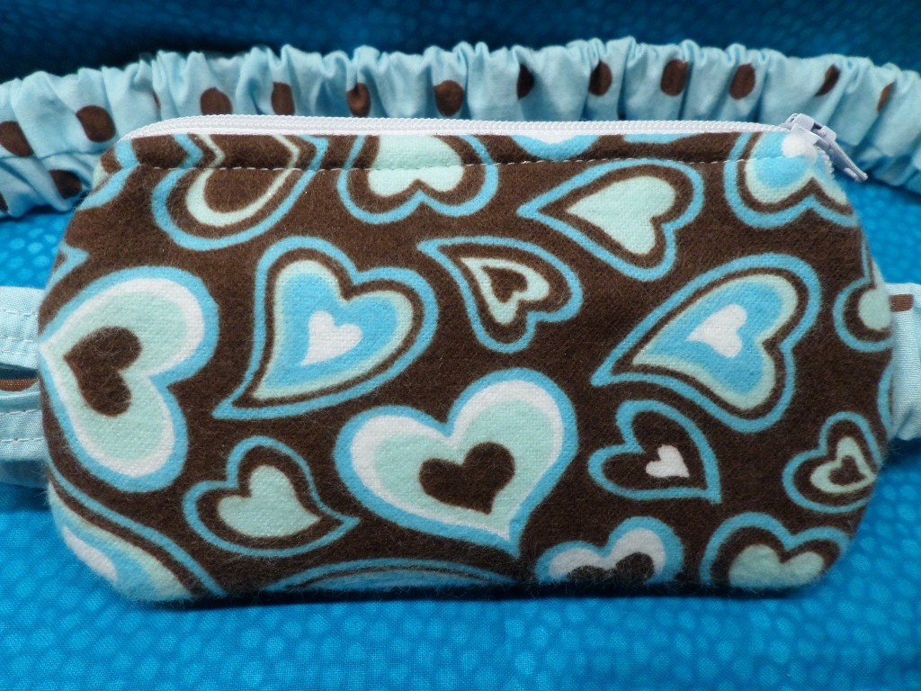 Chocolate Aqua Hearts Insulin Pump Pouch Case in Flannel Chocolate Aqua Hearts Insulin Pump Pouch Case in Flannel