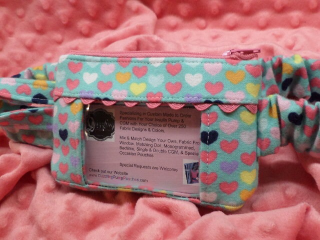 Mint Multi-color Hearts Insulin Pump Pouch optional window Mint Multi-color Hearts Insulin Pump Pouch optional window