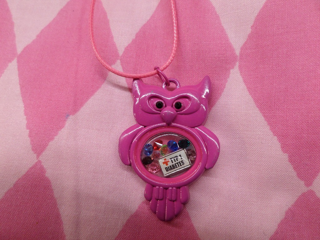 Owl in Hot Pink Type 1 Diabetes Medical Alert Floating Necklace Owl in Hot Pink Type 1 Diabetes Medical Alert Floating Necklace
