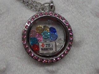 Pink Rhinestone Type 1 Diabetes Medical Alert Floating Necklace Pink Rhinestone Type 1 Diabetes Medical Alert Floating Necklace