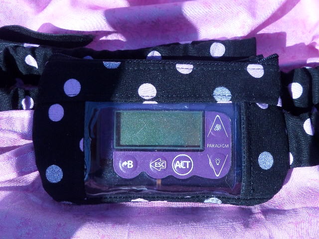 Window Insulin Pump Pouch Pink & Silver Sparkle Polka Dot on Blk Window Insulin Pump Pouch Pink & Silver Sparkle Polka Dot on Blk