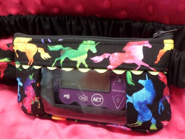 Rainbow Unicorns on Black Insulin Pump Pouch Rainbow Unicorns on Black Insulin Pump Pouch