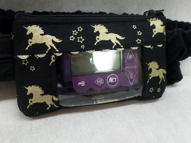 Gold Unicorns on Black Insulin Pump Pouch optional window Gold Unicorns on Black Insulin Pump Pouch optional window