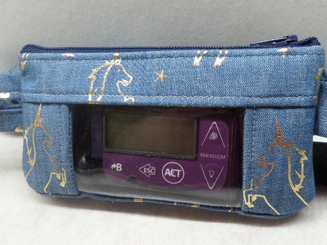Gold Unicorns on Denim Insulin Pump Pouch Window Optional Gold Unicorns on Denim Insulin Pump Pouch Window Optional